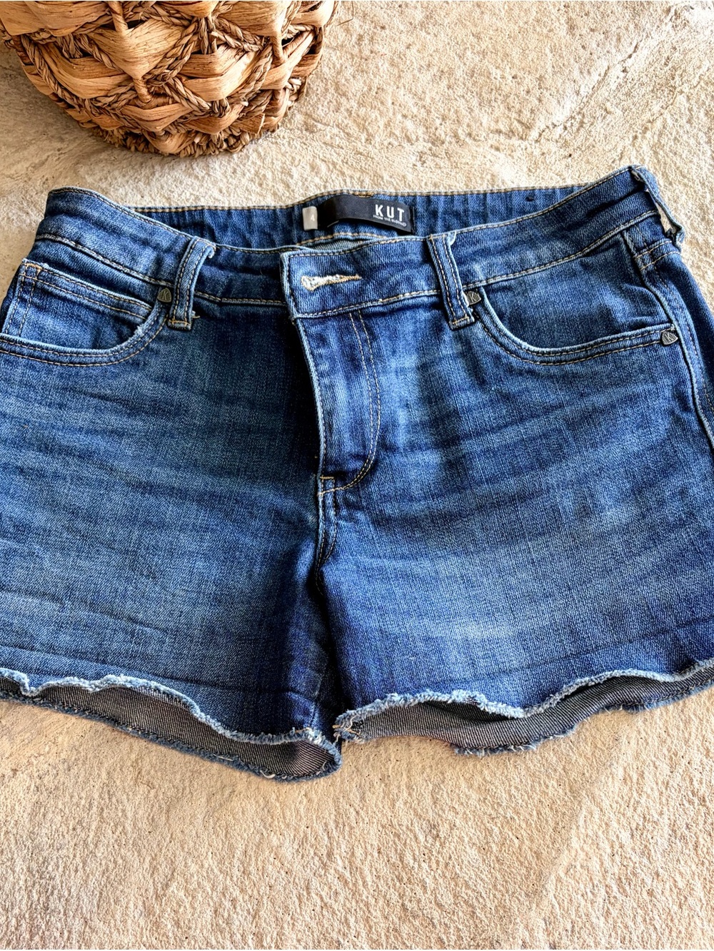 Kut from the Kloth Distressed Indigo Blue Denim Shorts
